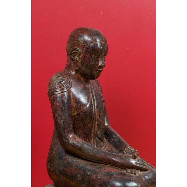 18th Century Thai Hand Carved Lacquered Wood Sculpture of a Seated Monk For Sale - Image 11 of 13