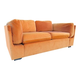 Vintage Bernhardt Flair Division Orange Velvet Loveseat For Sale