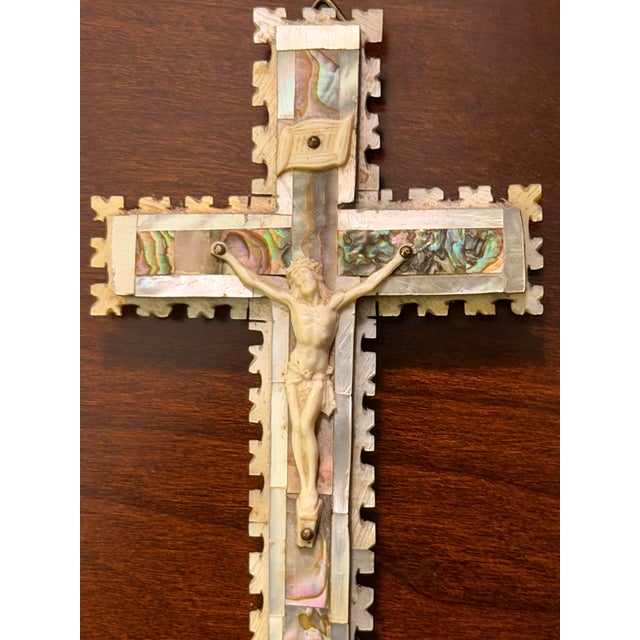 Jerusalem Mother-of-Pearl Relic Hand Crafted on Olive Wood For Sale - Image 4 of 5