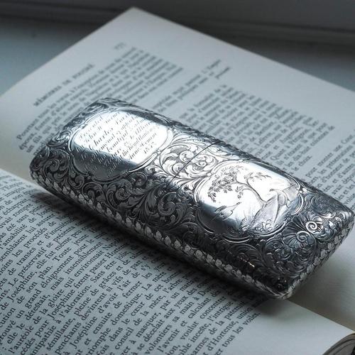 Antique Victorian Engraved Silver Cigar Case by Nathaniel Mills, 1840s For Sale - Image 4 of 18