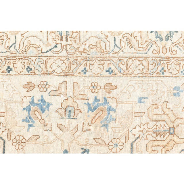 1930s Floral Persian Kirman Camel, Light Brown, Indigo Blue Handmade Wool Rug For Sale In New York - Image 6 of 11