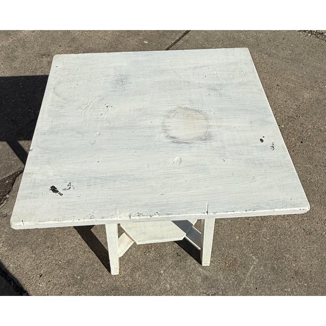 Vintage White Handpainted Mahogany Farmhouse Shabby Chic Two-Tier Side Table With Drawer For Sale - Image 4 of 12