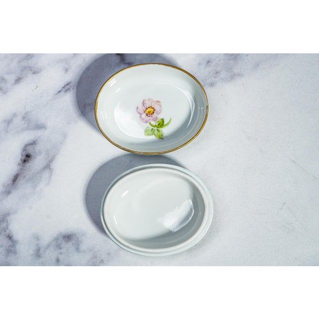 Ceramic Delightful Hand Painted Floral Flower Theme Antique Small Porcelain Jewelry Trinket Box For Sale - Image 7 of 13