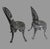 Pair Vintage Cast Aluminum Patio Garden Chairs Greek Key Shell Back Black Metal For Sale - Image 4 of 7
