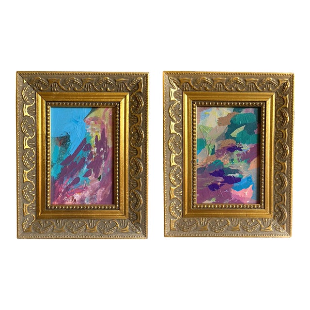 "Dahlia Garden" Set of Two Mini Paintings by Jessalin Beutler For Sale