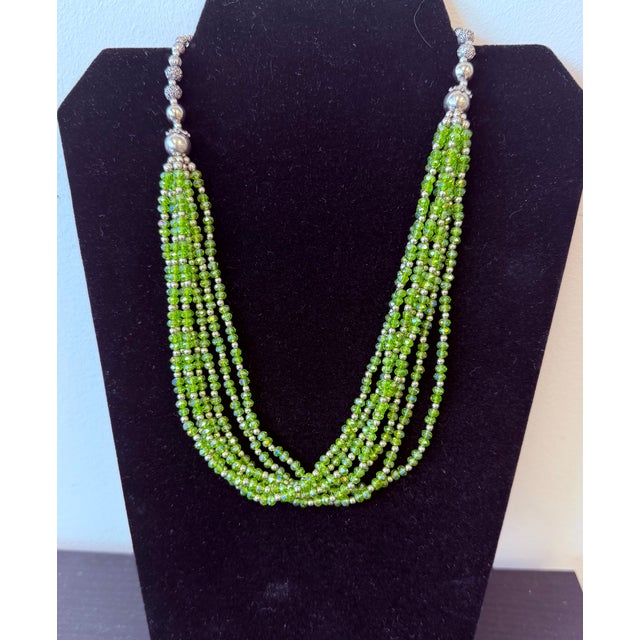 Stone Vintage Bohemian Green Stones Multiple Strands Necklace For Sale - Image 7 of 7
