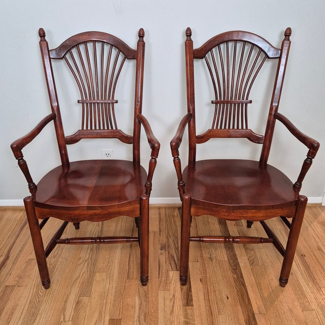 Late 20th Century Vintage Farmhouse Style Solid Cherry Wheat Sheaf Back Dining Chairs - Set of 7 For Sale In Washington DC - Image 6 of 13