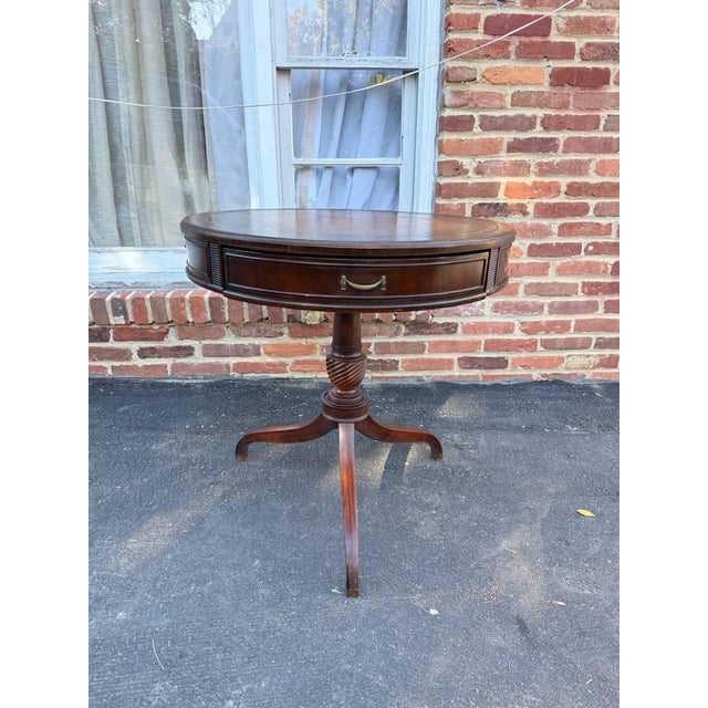 Vintage Federal Style Spider Leg Leather Top Drum Table For Sale - Image 9 of 12
