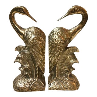 Vintage Brass Crane Bookends-a Pair For Sale