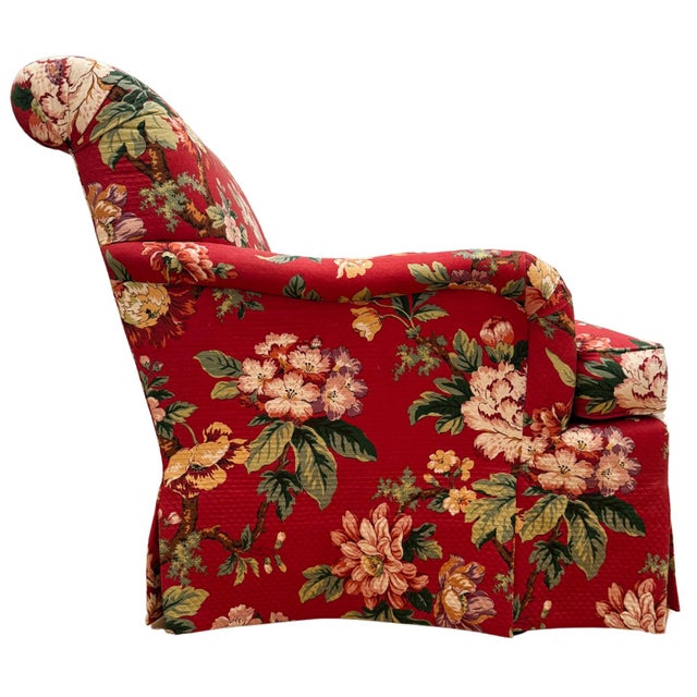 Late 20th Century Hickory Chair Sovereign Collection Red Floral Swivel Chairs - A Pair For Sale In San Diego - Image 6 of 11