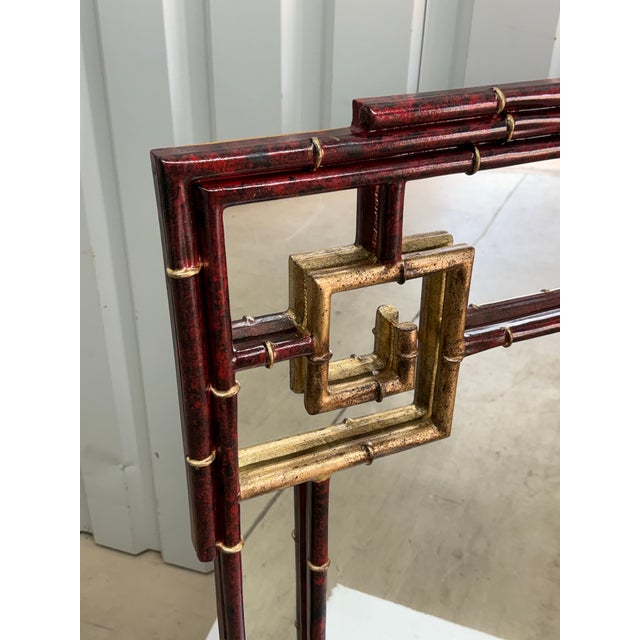 Mid 20th Century Red Faux Tortoise Shell & Parcel Gilt Newly Painted Chinoiserie Mirror by Turtle and Crane - Tony Duquette & Maitland-Smith Style For Sale In Mobile - Image 6 of 12