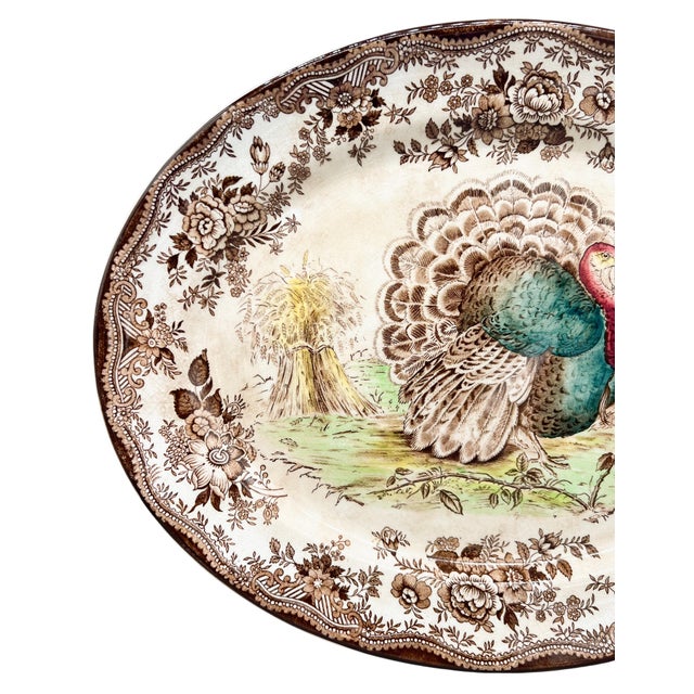 Vintage Clarice Cliff Royal Staffordshire Turkey Platter With Brown Transferware – English Country, Traditional For Sale - Image 10 of 12