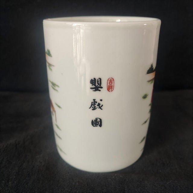 Early 20th Century Chinese Ceramic Pot,Tongzhi Marked Famille Rose Porcelain Brush Pot Hand Painted Playing Children Pattern For Sale - Image 5 of 11