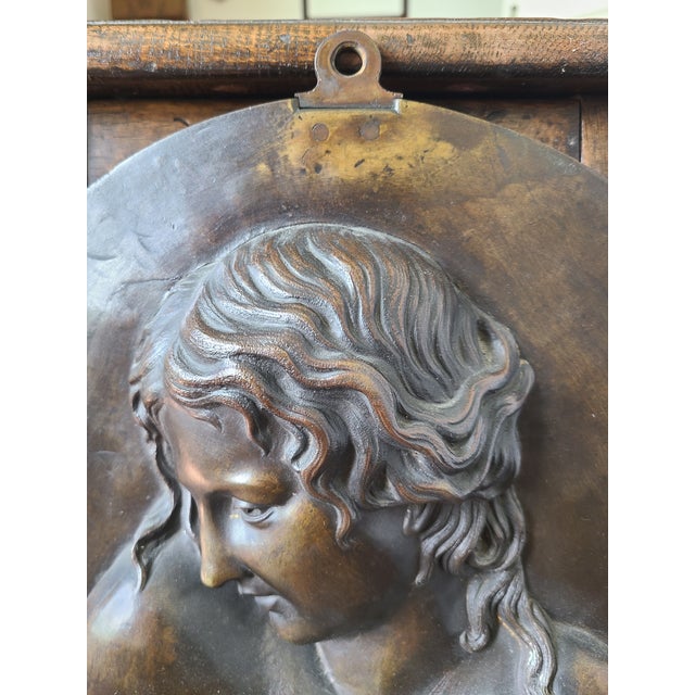 Antique Oval Bronze Bas-Relief Wall Plaque Portrait of a Nude Maiden For Sale In Los Angeles - Image 6 of 16