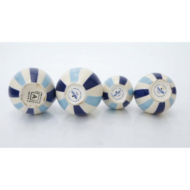 Jonathan Adler Jonathan Adler Happy Chic Set of 4 Blue & White Striped Ceramic Vessels For Sale - Image 4 of 5