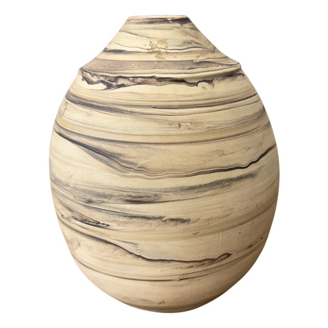 Round Beige & Charcoal Sandstone Dunes Ceramic Vase For Sale