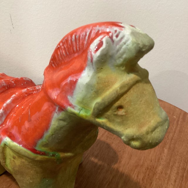 Ceramic Circa 1960 Italian Gil Etruschi Ivo De Saint Pair of Red and Ochre Horse For Sale - Image 7 of 11