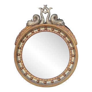 20th-C. Large Scale Neo-Classical & Federal Style Gilded Round Wall Mirror For Sale