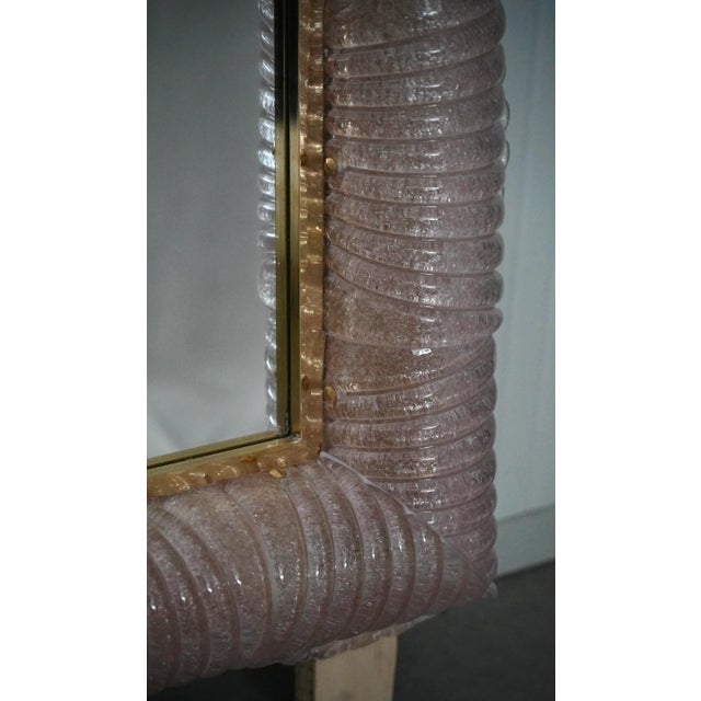 Illuminated Pink Murano Glass and Brass Wall Mirror, 2000s For Sale - Image 6 of 13