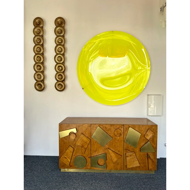 Wood and brass Geometry buffet, cabinet, dresser, credenza, sideboard. Artisanal handmade contemporary work by an italian...