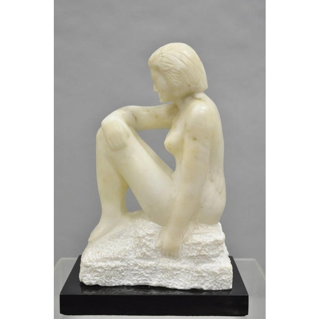 Modern Late 20th Century Morton Gaffin "Seated Woman" Modernist Carved White Alabaster Nude Sculpture For Sale - Image 3 of 12