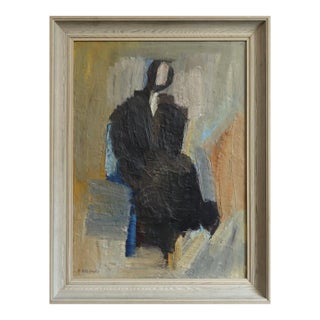 Mid-Century Modern 'Presence in Shadow' Vintage Original Abstract Figurative Oil Painting, Framed For Sale
