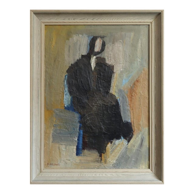 Mid-Century Modern 'Presence in Shadow' Vintage Original Abstract Figurative Oil Painting, Framed For Sale