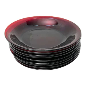 Mid-Century Modern Arcoroc Ruby Red French Glass Bowls- 9 Pieces