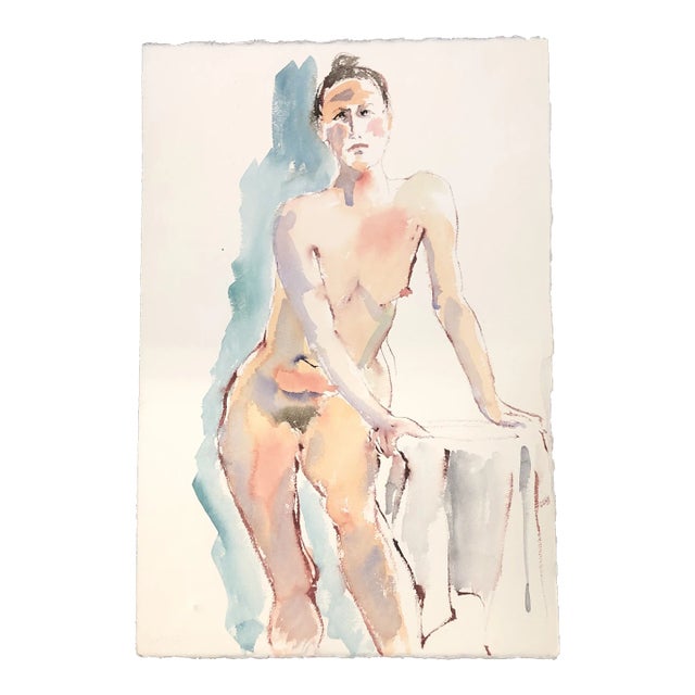 1970’s Vintage Abstract Expressionist Female Nude Watercolor Painting For Sale