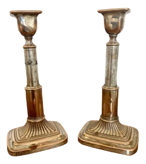 Antique Victorian Sheffield Plated Telescopic Candleholders, 1850s, Set of 2
