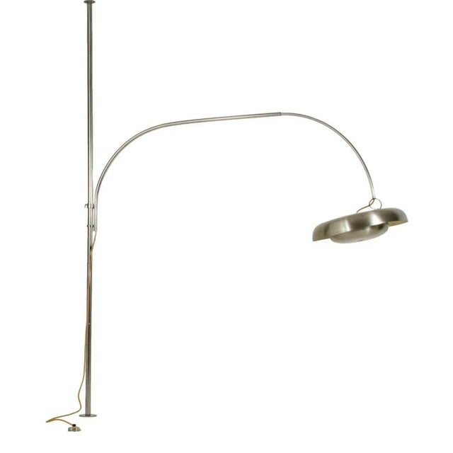 Stunning and rare arc floor lamp, PR model, Sirrah production on Pirro Cuniberti design, 70s Made of brushed steel, with...