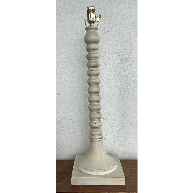 Vintage Patinated Carved Bobbin Lamp For Sale - Image 10 of 12