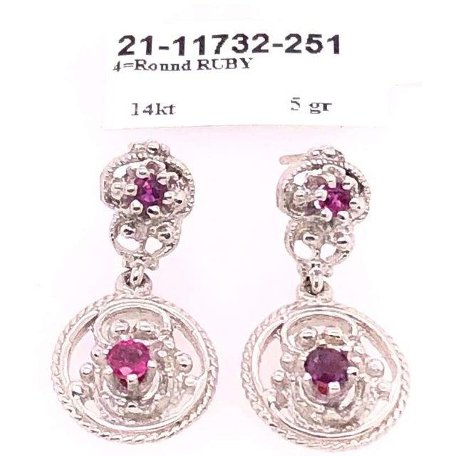 Antique White 14 Karat White Gold Ruby Drop Dangle Earrings For Sale - Image 8 of 10