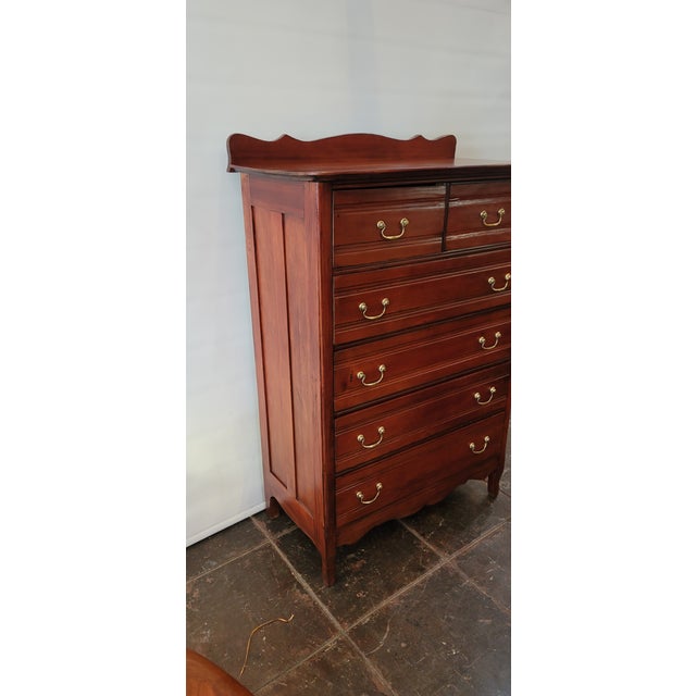 Victorian 1900s Antique Handmade Rustic Farmhouse Cherry Tall Dresser Country Style For Sale - Image 3 of 6