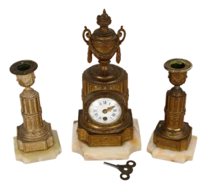 Small Antique Fireplace Clock with Side Plates, 1860s
