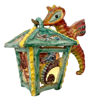 1940's Sea Life Italian Maiolica Illuminated Lantern