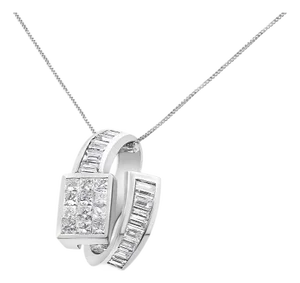 14K White Gold 2 cttw Princess and Baguette Cut Diamond Double Loop Pendant Necklace (G-H, VS1-VS2)