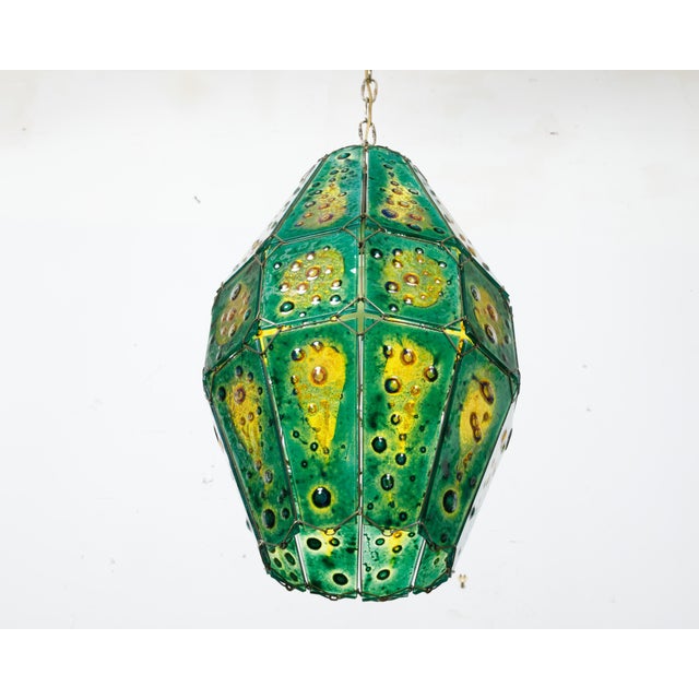 Late 20th Century Felipe Derflingher Art Glass Pendant Light Fixture with Green and Yellow Tones For Sale - Image 10 of 12