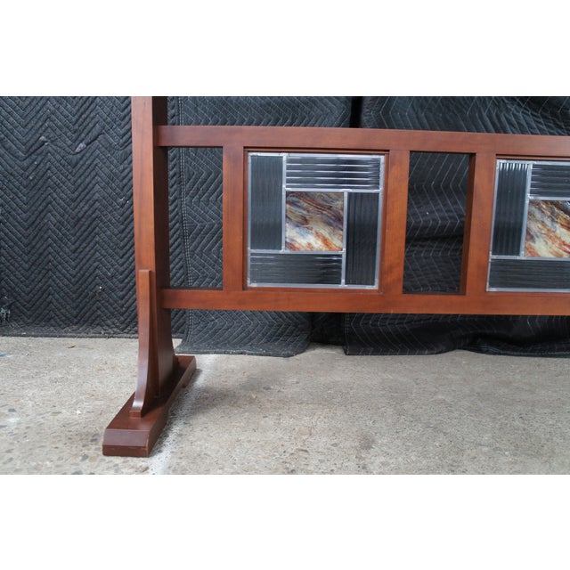 Late 20th Century Late 20th Century Mission Arts & Crafts Leaded Stained Glass Cherry Console Hall Sofa Table 72" For Sale - Image 5 of 14