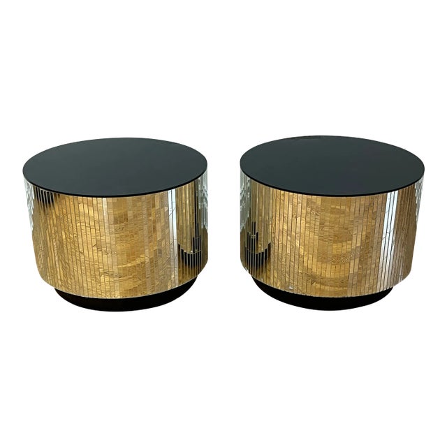 1970 Disco Mirror Drum Side Tables - a Pair For Sale