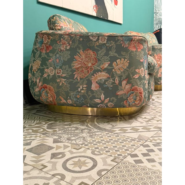 Art Deco Chairs in Floral Silk Fabric with Brass Base, 1940, Set of 2 For Sale - Image 10 of 17