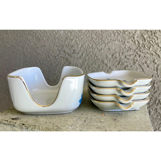 Circa 1960 Porcelain Ashtray Caddy & Four Ashtray Set by Fine China
