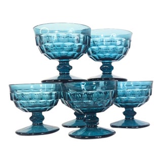Vintage Aquamarine Honeycomb Champagne Coupes- Set of Six For Sale