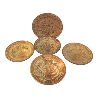 Late 19th Century Spanish Majolica Lusterware Bowls & Plates- Set of 5 For Sale