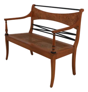 Vintage Burlwood Biedermeier Style Cane Seat Settee