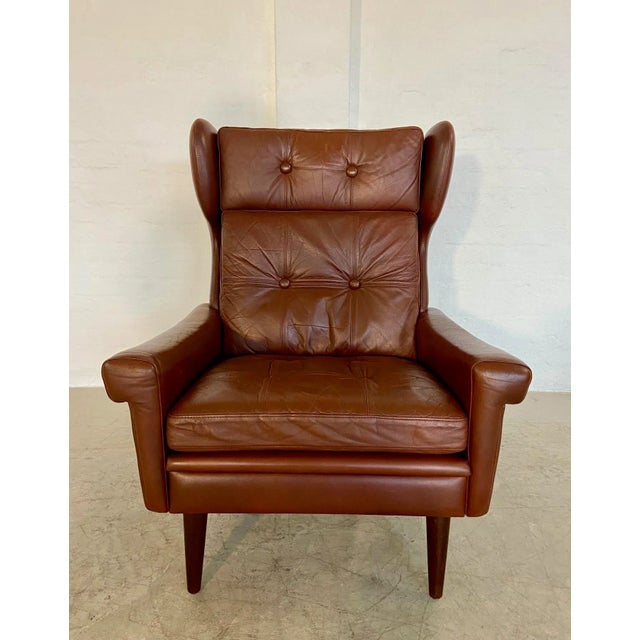 Mid-Century Modern Vintage Danish Caramel Brown Leather Chair by Svend Skipper, 1964 For Sale - Image 3 of 17