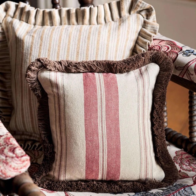 Sanderson Highgrove Stripe Fabric in Crimson - a sample For Sale - Image 4 of 4