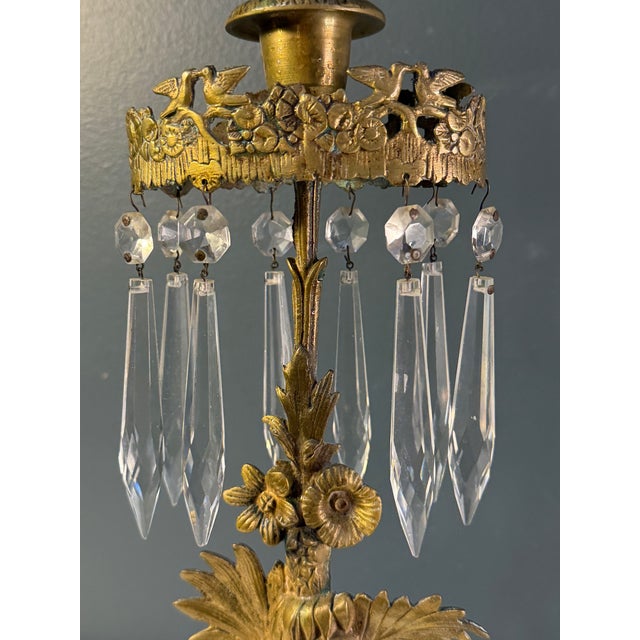 Antique Victorian Cornelius & Co. Gilt Mantel Lusters, Crystal Girandoles, Gold Figural Candlesticks Candelabra Marble 1800’s For Sale - Image 9 of 12