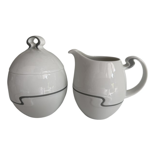 Form Asimmetria Slate Milk Jug and Sugar Bowl by Bjørn Wiinblad for Rosenthal Studio Line, Germany, 1992, Set of 2 For Sale