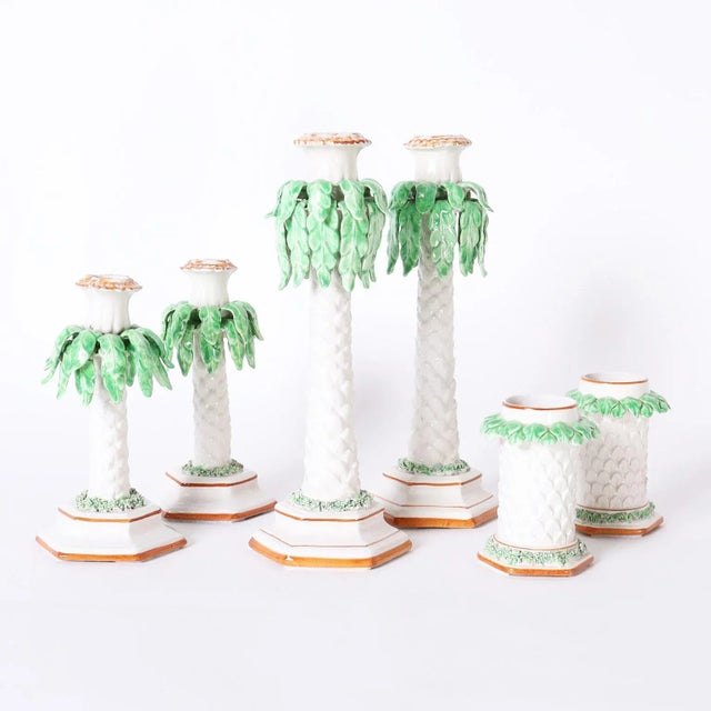 Pair of Italian Porcelain Palm Tree Candlesticks For Sale - Image 4 of 5